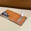 HODON Luxury Leather Electroplating Kickstand Case for Samsung Galaxy S25 S24 S23 S22 S21 Ultra S23 FE S24 Plus Cases Fold Bracket Holder Hard Protection Cover. 