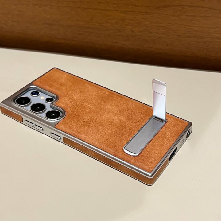HODON%20Luxury%20Leather%20Electroplating%20Kickstand%20Case%20for%20Samsung%20Galaxy%20S25%20S24%20S23%20S22%20S21%20Ultra%20S23%20FE%20S24%20Plus%20Cases%20Fold%20Bracket%20Holder%20Hard%20Protection%20Cover%20-%20Image%206