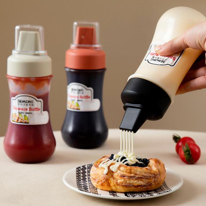 1/3Pcs 350ml 5 Hole Squeeze Seasoning Bottle With Spout Ketchup Mustard Hot Sauce Bottle With Scale Honey Dispenser Kitchen Accessories