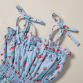 Children Girl Playsuit, Sleeveless Tie Up Sling Straps Floral Printed Elastic Waist One Piece Jumpsuit. 
