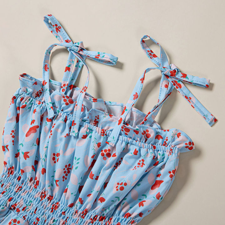 Children%20Girl%20Playsuit,%20Sleeveless%20Tie%20Up%20Sling%20Straps%20Floral%20Printed%20Elastic%20Waist%20One%20Piece%20Jumpsuit%20-%20Image%205