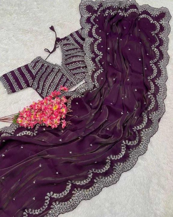 Georgette High Quality Stylish Saree. Saree with unstitched Blouse for Women.ব্লাউজ  পিচ এটা বানানো না .এটা তৈরী করে  নিঁতে হবে