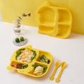 【BestGO】Children's dinner plate cartoon eating bowl Water cup small yellow duck cute anti-fall baby kindergarten tableware set complementary food bowl. 