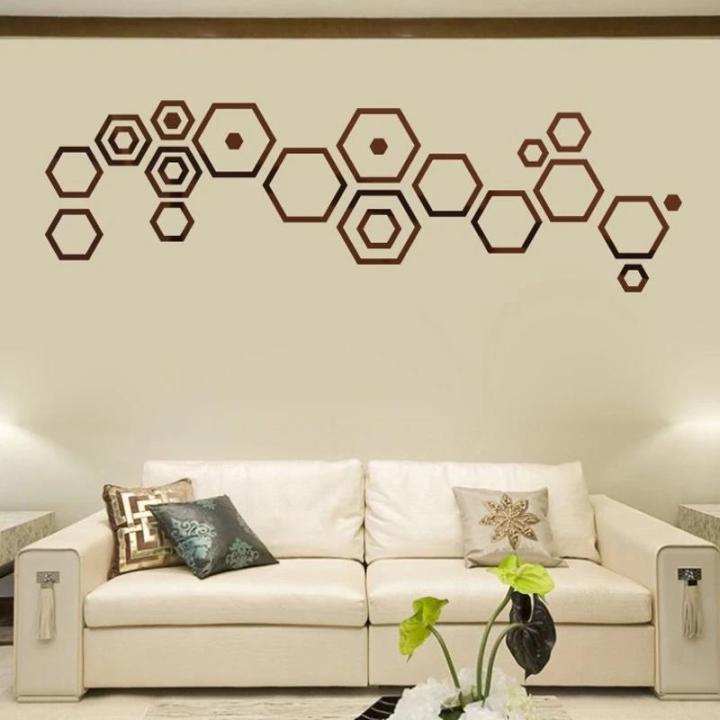 24pcs%20Hollow%203D%20Hexagonal%20Mirror%20Wall%20Sticker%20DIY%20Honeycomb%20Decoration%20Self%20Adhesive%20Paper%20Waterproof%20Home%20Living%20Room%20Bedroom%20-%20Image%204