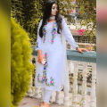 জর্জেট থ্রি পিস- White Color Jorjet/Georgette Embroidery Work Salwar Kameez Three Piece For Women (3 Piece) - 3 Pice Dress. 