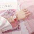 J047 Cute girly watch Korean version simple literature and art small fresh white with ins girls junior high school students Japanese cherry blossom powder.