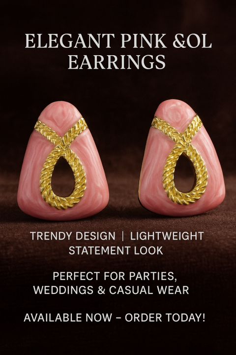 Elegant Pink & Gold Geometric Earrings for Women – Modern & Classy Design