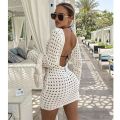 2022 Bikini Cover-ups White Crochet Tunic Knitted Summer Beach Dress Women Beach Wear Swim Suit Y2K Bodycon Cover Up. 
