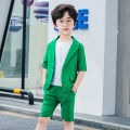 Boys Summer Short Sleeve Suit Jacket Shorts Formal Dress Kid Solid Color Blazer Wedding Clothes Set Child Tuxedo Toddler Costume. 