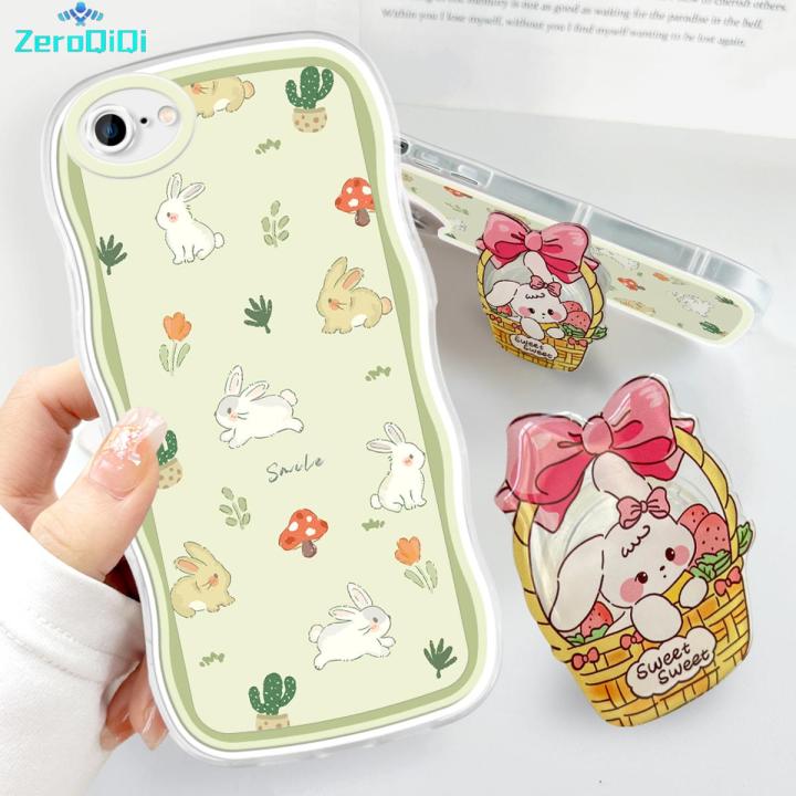 ZeroQiQi for OPPO A71 Back Cover With Free Holder Flower Bunny Wavy Phone Case Camera Protection Transparent TPU Soft Cover for Girls