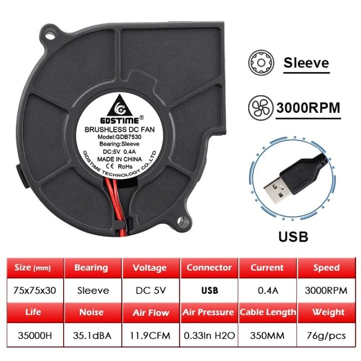 1PCS%20Gdstime%207530%20DC%205V%2012V%2024V%202Pin%20USB%20Ball/Sleeve%2075mm%2075x30mm%20Turbo%20Blower%20Fan%20Computer%20PC%20Brushless%20Cooling%20Centrifugal%20Fan%20-%20Image%207