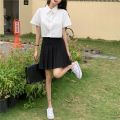 Korean Fashion White Shirt Woman 2023 Cute Crop Top Preppy Button up Shirts Oversize With Tie Long/Short Sleeve. 