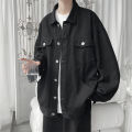Black Denim Short Jacket Men Jeans Jacket Coats Turn Down Collar Denim Coats Windbreaker Pockets Overalls Bomber Streetwear.
