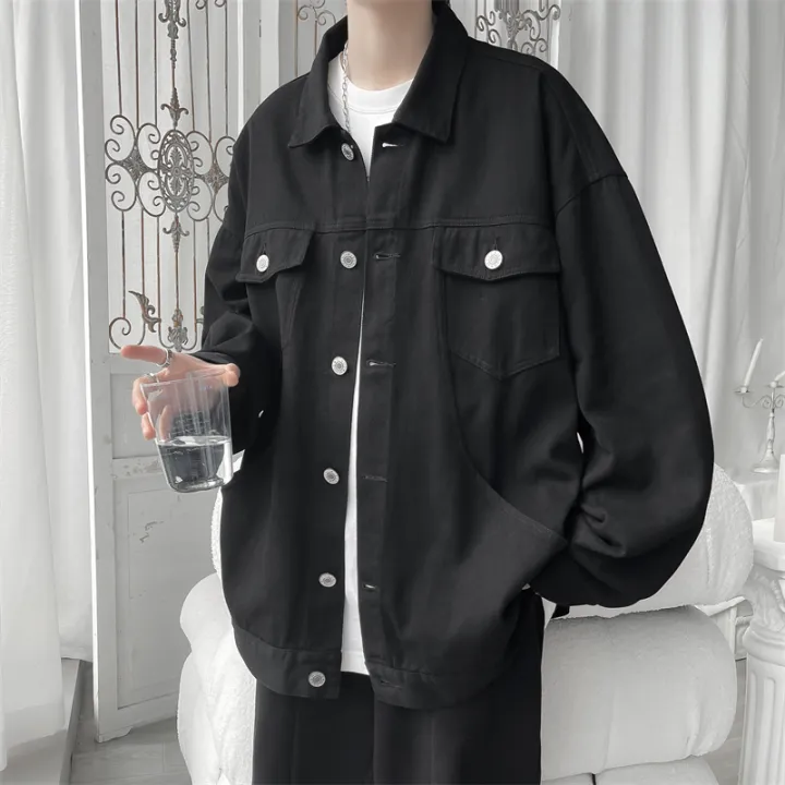 Black%20Denim%20Short%20Jacket%20Men%20Jeans%20Jacket%20Coats%20Turn%20Down%20Collar%20Denim%20Coats%20Windbreaker%20Pockets%20Overalls%20Bomber%20Streetwear%20-%20Image%202