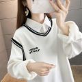 Shirt Collar False Two-Piece Sweaters Female Student Korean Style Loose-Fitting Autumn/Winter Wear Thin Fleece-Lined Thicken Lazy StyleinsTide.