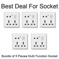 Bundle of 5 Pieces Multi Function Universal Wall Socket - 8 Pin Socket.