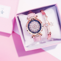 New Casual Fashion Belt Flower Watch & Star Bracelet For Women Gift Item 2Pcs With BOX. 
