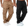 New Men Cargo Pants Summer Button Zipper Stretch Waist Loose Trousers Casual Multi-Pocket Straight Pants Sports Outdoor Wearing.