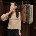READY STOCK Korean Fashion Women Square Neck Chiffon Floral Blouse Plicated Short Style Long Sleeve Top. 