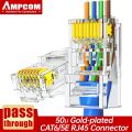 AMPCOM CAT6 CAT5E Pass Through RJ45 Modular Plug Network Connectors UTP 3/50μ Gold-Plated 8P8C Crimp End for Ethernet Cable.