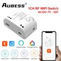 Aubess 1CH Smart Switch 12V 24V 7-32V DC WIFI Tuya Remote Control 433 Light Switch 10A Rele Relay Self-locking interlock inching. 