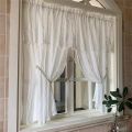 1 Pc White Sheer Curtains - Double-Layered Blackout Curtains Set Sheer Overlay Solid Room Darkening Panels for Living Room. 