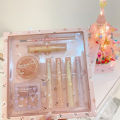FLORTTE Jelly Lipstick Eyeshadow Set Floria First Kiss Love Series Lip Gloss Mirror Water Light Lip Glaze Beauty Cosmetics Sets OutlierO.