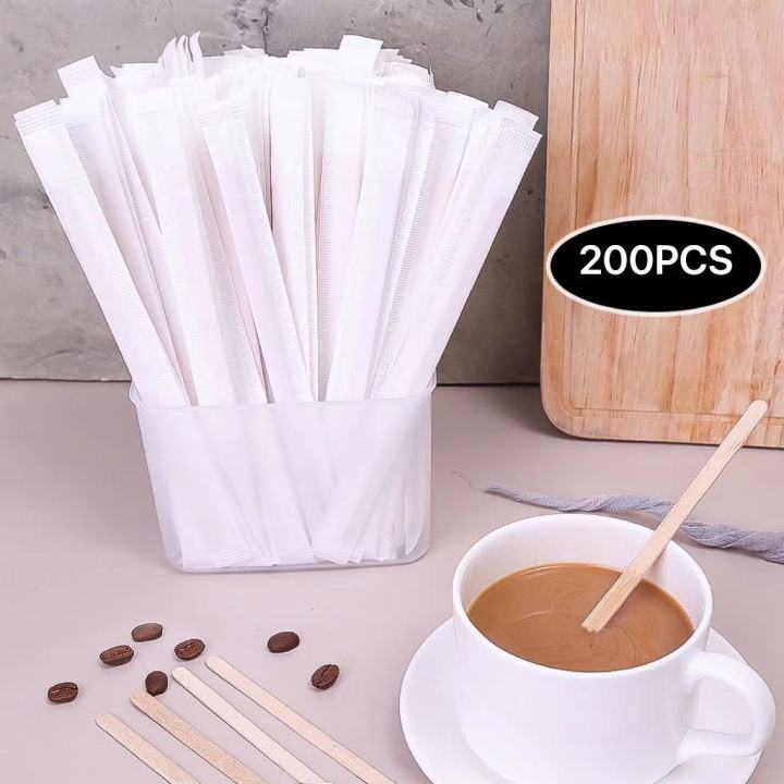 100/200Pcs 14cm Disposable Stir Sticks Single Packaged Coffee Wood Coffee Stirrer Cafe Shop Supplies Kitchen Accessory