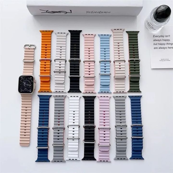 Ocean Band Compatible for Apple Watch 42mm 44mm 45mm 49mm, Adjustable Silicone Waterproof Sport Strap for Men and Women