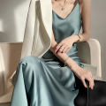 Summer Satin Sling Long Dress Womens Faux Silk V Neck Evening Paty Female Sleeveless Elegant Backless Dresses Shapewear.