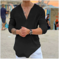 2024 new men's linen long sleeve T-shirt Breathable shirt solid color casual basic cotton linen shirt top. 