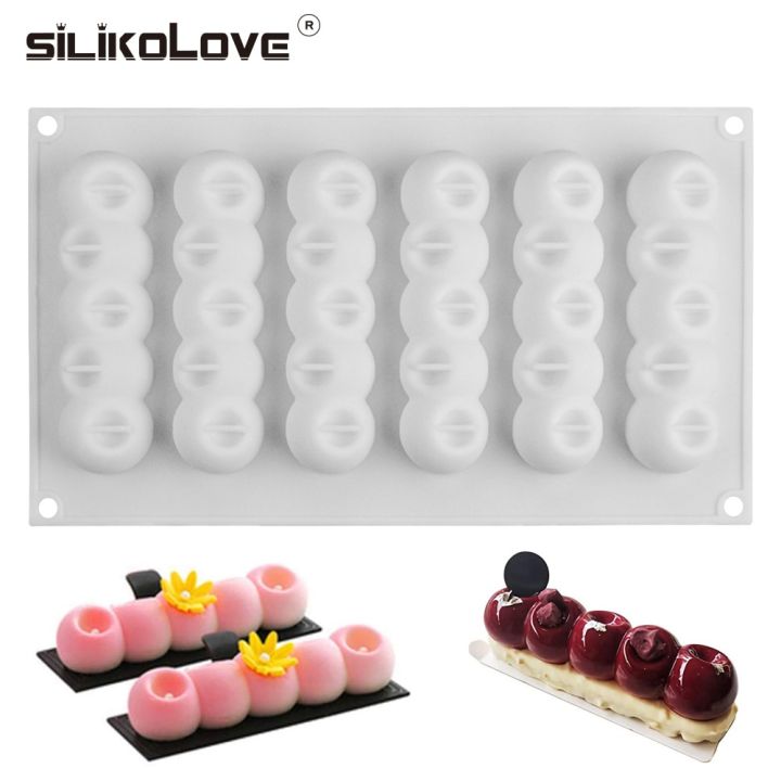 SILIKOLOVE 6-Concave Ball Long Strip-Shaped Silicone Mouse Cake Mold 3d Baking Tools Dessert Decoration Bakeware For Wedding