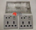 Two Gang PVC with 2Pcs 8 Pin Multi with 2 Pin and Double 3 Pin Combined Function Universal Socket with Switch 8Pin Multy 2Gang Back Cover Junction Box. 