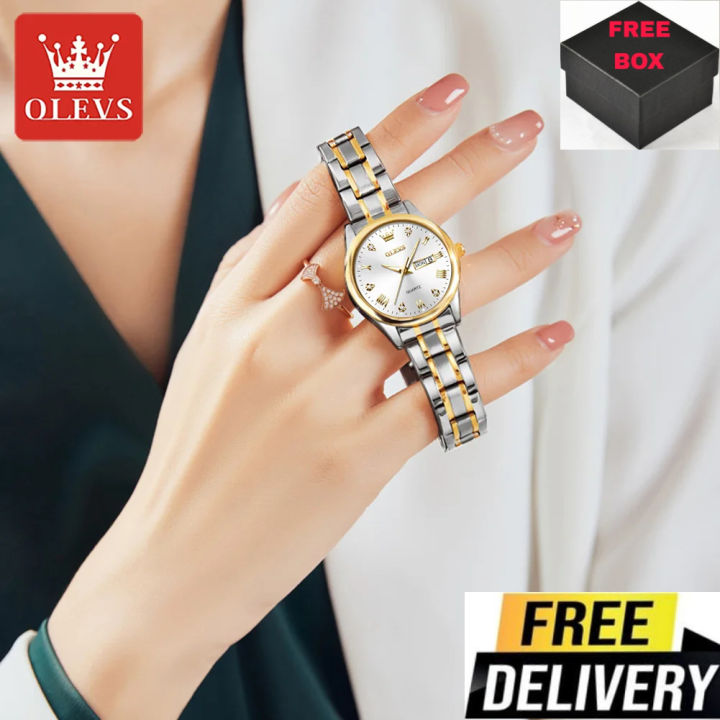 Olevs%204580%20Silver%20&%20Golden%20Two%20Tone%20Stainless%20Steel%20Analog%20Wrist%20Watch%20For%20Women%20-%20White,%20Silver,%20Black%20&%20Golden%20-%20Image%204