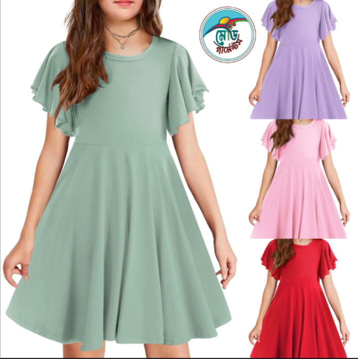 Baby Girls kids fashion Summer Butterfly Sleeve Wholesale Girls Dresses Baby Girls Clothing Dresses Solid Colors Baby Dress with Pockets