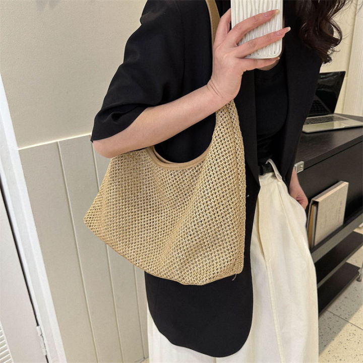 Woven%20Bag%20Women's%20Summer%20New%20Fashion%20Retro%20Tote%20Bag%20Versatile%20Large%20Capacity%20Shoulder%20Bag%20Straw%20Bag%20-%20Image%202