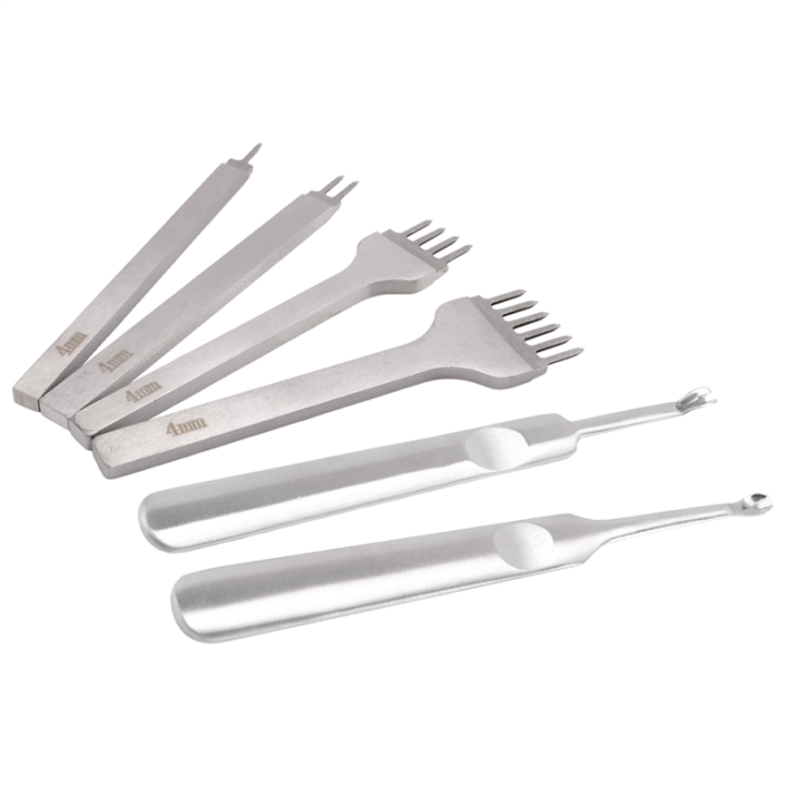 6Pcs 1/2/4/6 DIY Diamond Lacing Stitching Chisel Set Leather Edge Skiving DIY Craft Tool, Industrial Grade White Steels Leather Craft Kits - Rugged Durable (4mm)