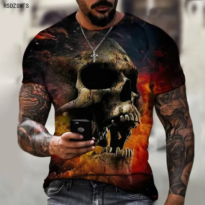 The%20Horror%20Series%20Skull%20And%20Crossbones%20Brand%20Men's%20Clothing%203D%20Printing%20O-neck%20T-shirt%20Street%20Fashion%20Fashion%20Loose%20Oversize%20-%20Image%205