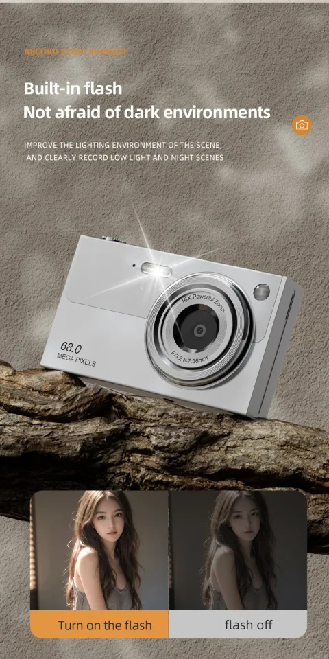 Digital Camera 4K Wi-Fi Compact Camcorder 68 MegaPixels Dual Lens