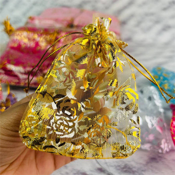 9*12 cm Organza Pouch bag | Mini Gift Bag | Mesh Bag Multi Darwable Organza Bags Small Love Design Wedding Favor Gift bag Jewellery Packaging Bags