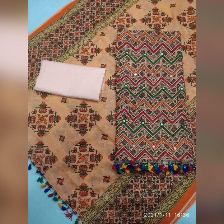 Joypuri Ari Work Unstitched Three Piece Shalwar Kameez {3 Piece} - Dress For Girls - 3 Pice Dress - Three Piece - 3 Pice Dress