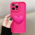 Fashions High Quality Korean Cute 3D Love Heart Lovely Hot Pink Girl Silicone Soft Case For iPhone 15 14 Pro Max 13 12 11 XS XR Shockproof Back Cover. 