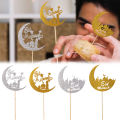 6pcs Eid Mubarak Cupcake Toppers Moon Mosque Pattern Cake Topper Ramadan Decoration party supplies. 