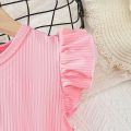 【Happy childhood memories】(New) frock dress kids summer baby girl 4-7years fluttering sleeve linen belt multi color selection floral print soft breathable infant baby clothing dresses.