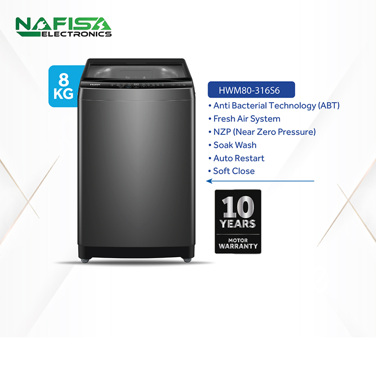 Haier 8 KG Top Loading Washing Machine/air dry/fresh air system/near zero water pressure/NZP (HWM80-316S6)