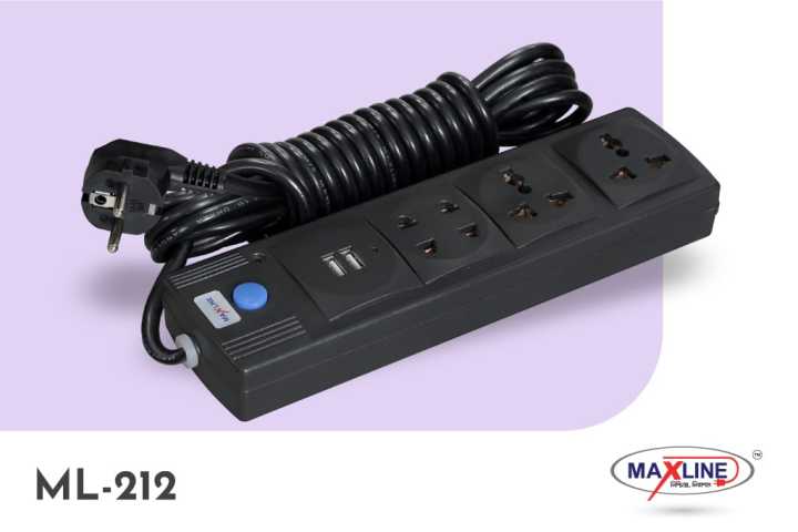 Maxline ML-USB 212 Multiplug Extention Socket - Multi Plug Black ...
