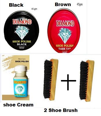 Combo Shoe polish Diamond 45 Black Diamond 45 Brown Shoe Craeami polish & 2 Shoe Brush