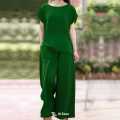 Women’s Cotton Travel Set – Light Top with Wide-Leg Cotton Trousers.