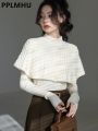 Korean Cloak Sweater 2 Piece Sets Fall Winter Retro Thick Mock Neck Knit Cape And Slim V-neck Pullover Women Warm Sweaters Tops.