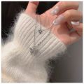 Korean Shiny Double Layer Butterfly Necklace for Women, Rhinestone Clavicle Chain, Elegant Wedding Jewelry.